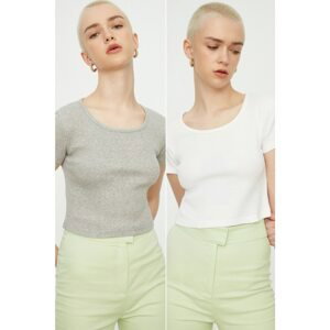Trendyol White-Grey Ribbed 2-Pack Knitted Blouse