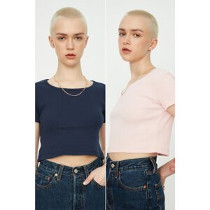 Trendyol Navy Blue-Pink Ribbed 2-Pack Knitted Blouse