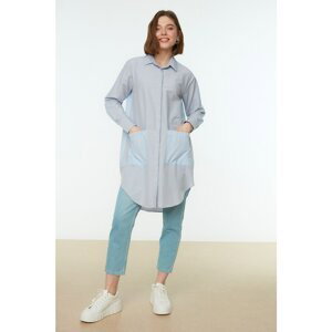Trendyol Gray Color Block Pocket Detailed Woven Shirt
