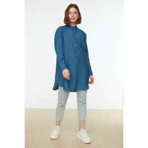 Trendyol Indigo Judge Collar Shoulder Detailed Woven Shirt