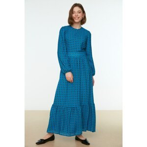 Trendyol Indigo Polka Dot Patterned Waist Detailed Woven Dress