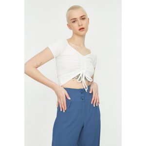Trendyol White Pleated Knitted Blouse