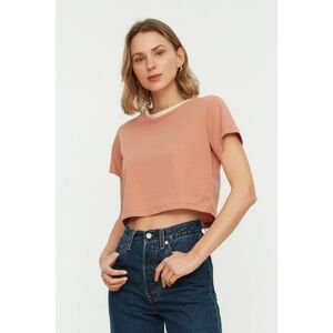 Trendyol Salmon Color Collar Detailed Crop Knitted T-Shirt