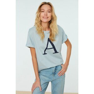 Trendyol Blue Printed Boyfriend Knitted T-Shirt