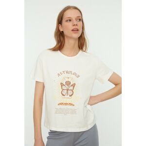 Trendyol Ecru Printed Semi Knitted T-Shirt