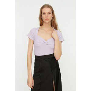 Trendyol Lilac Heart Collar Knitted Blouse