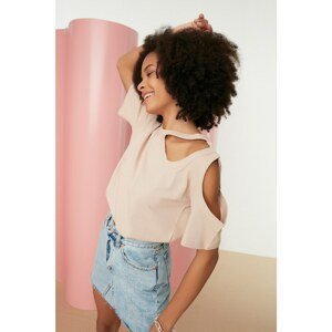 Trendyol Beige Cut Out Detailed Loose Knitted T-Shirt