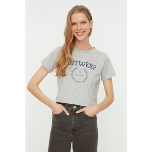 Trendyol Gray Crop Printed Knitted T-Shirt