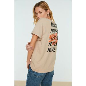 Trendyol Beige Boyfriend Back Printed Sports T-Shirt