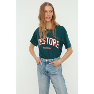 Trendyol Green Printed Boyfriend Knitted T-Shirt