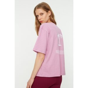 Trendyol Lilac Printed Loose Knitted T-Shirt