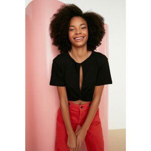 Trendyol Black Knot Detailed Crop Knitted T-Shirt