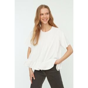 Trendyol White Wide Cut Ruffle Knitted T-Shirt