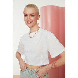 Trendyol White Stand Up Collar Crop Knitted Blouse