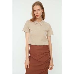 Trendyol Stone Polo Collar Crop Knitted T-Shirt