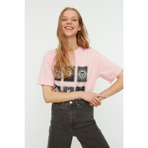 Trendyol Pink Printed Boyfriend Pattern Knitted T-Shirt