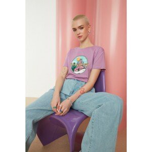 Trendyol Lilac Printed Semifitted Knitted T-Shirt
