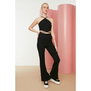 Trendyol Black Ribbed Flare Knitted Trousers