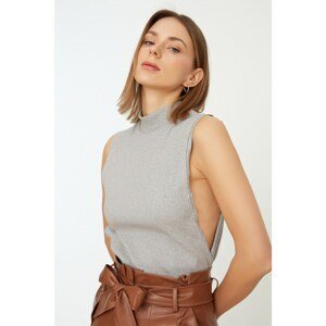 Trendyol Gray Stand Up Collar Corduroy Knitted Blouse