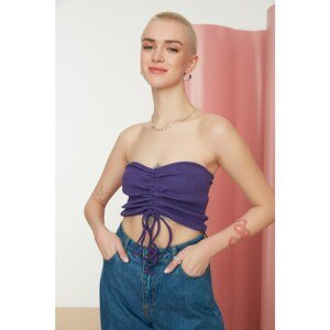 Trendyol Purple Ribbed and Pleated Crop Knitted Blouse