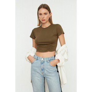 Trendyol Khaki Waist Detail Crop Knitted Blouse