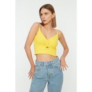 Trendyol Yellow Strap Corduroy Crop Knitted Blouse