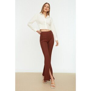 Trendyol Brown Slit Detailed Corduroy Knitted Trousers