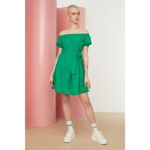 Trendyol Green Belted Carmen Collar Dress