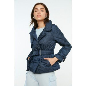 Trendyol Navy Blue Belted Button Closure Quilted Inflatable Coat