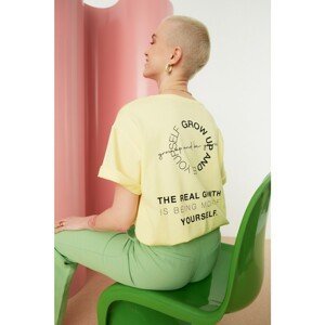 Trendyol Yellow Back Printed Boyfriend Knitted T-Shirt