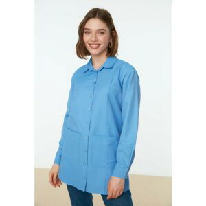 Trendyol Blue Double Pocket Stitch Detail Woven Shirt