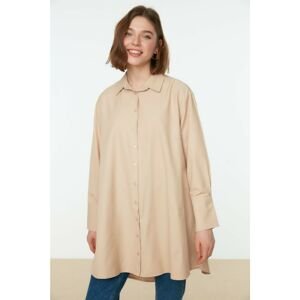 Trendyol Stone Wide Cuffed Button Detailed Back Long Loose Woven Shirt