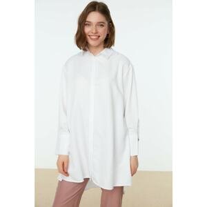 Trendyol White Wide Cuffed Button Detailed Back Long Loose Woven Shirt
