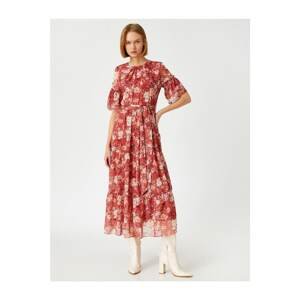 Koton Floral Patterned Midi Dress Short Sleeve