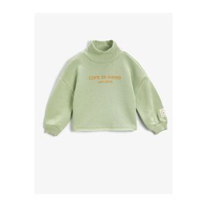 Koton Slogan Printed Turtleneck Crop Sweatshirt