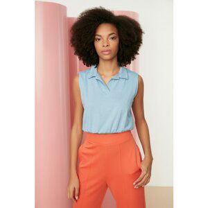 Trendyol Light Blue Polo Neck Sleeveless Crop Knitted Blouse