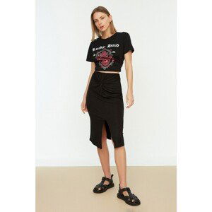 Trendyol Black Waist Detail Ripped Midi Knitted Skirt