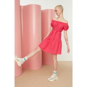 Trendyol Pink Belted Carmen Collar Dress