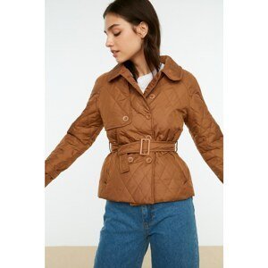 Trendyol Camel Belted Button Closure Quilted Inflatable Coat