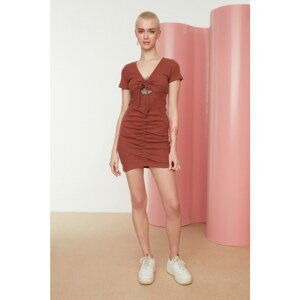 Trendyol Tile Decollete Ribbed Mini Knitted Dress