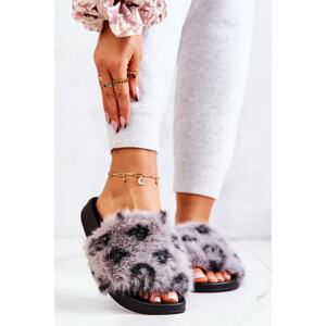 Slippers With Fur Rubber Leopard Gray Noelle