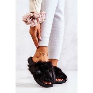 Slippers With Fur Rubber Black Pollie
