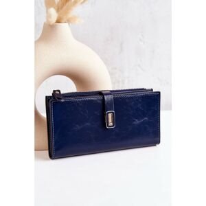 Large Leather Wallet With Magnet Navy Nereva