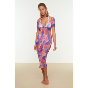 Trendyol Pink Patterned Decollete Tulle Beach Dress