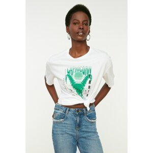 Trendyol White Capricorn Printed Loose Knitted T-Shirt