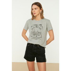 Trendyol Gray Printed Semi-Fitted Knitted T-Shirt