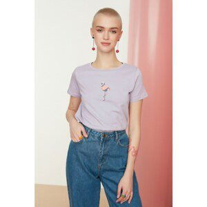 Trendyol Lilac Printed Basic Knitted T-Shirt