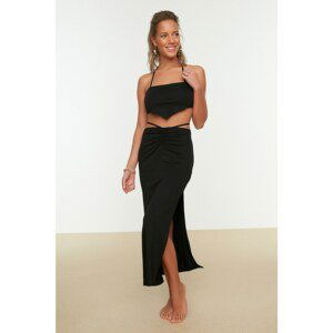 Trendyol Black Tie Detailed Pleated Knitted Top and Bottom Set