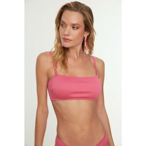 Trendyol Pink Textured Bandeu Bikini Top