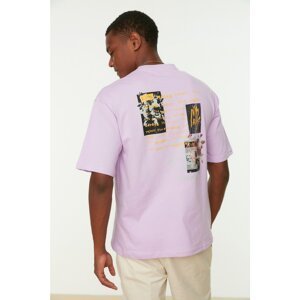 Trendyol Lilac Men's Relaxed Fit 100% Cotton Crew Neck Printed T-Shirt